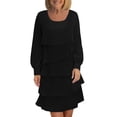 thumbnail image 1 of ZHYou Women Tiered Dresses Long Sleeve Scoop Neck Ruffle Layer Flowy Chiffon Comfort Casual Mini Dresses,Black,M, 1 of 6