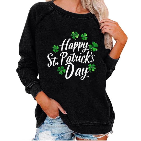 ZHYou Women Valentine's Day Tops V-Neck St. Patrick's Day Printed Long Sleeve Loose Fit Casual Soft Spring Summer Shirts,Multicolor,S,M,L,XL,2XL ,Black,XL