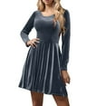 thumbnail image 1 of ZHYou Women Velvet Dress Long Sleeve Scoop Neck A Line Flared Skirts Stretchy Elegant Party Dresses,Blue,S, 1 of 8