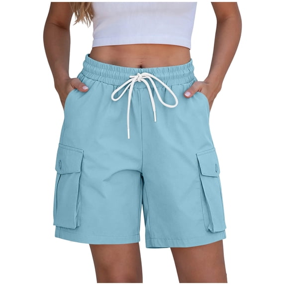 ZHYou Women's Cargo Shorts with Multi-Pockets Elastic Waist Lightweight Drawstring Casual Hiking Shorts