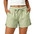 thumbnail image 1 of ZHYou Women's Gingham Shorts Drawstring Elastic Waist Lightweight Summer Shorts Side Slits Casual Loose Fit Lounge Short Pants with Pockets, 1 of 8
