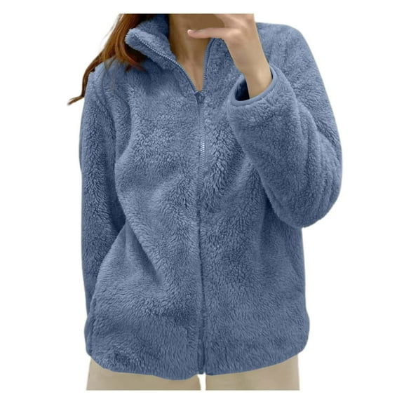 ZHYou Hoodie Jackets For Women Casual Long Sleeve Solid Color Pocket Zipper Plush Warm Hodded Coat