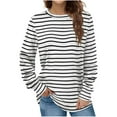 thumbnail image 1 of ZHYou Women's Long Sleeve Tops Black White Stripes Stylish Loose Fit Crew Neck Button T-Shirt Tops, 1 of 6