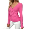 thumbnail image 1 of ZHYou Women's Long Sleeve Tops Cute Solid Color Casual Hollow Out Blouses V-Neck Top T-shirts, 1 of 3