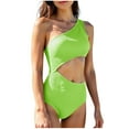 thumbnail image 1 of ZHYou Women's One Piece Ribbed Swimsuit One Shoulder Cutout Swimwear Bathing Suit,Green,S, 1 of 4