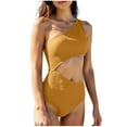 thumbnail image 1 of ZHYou Women's One Piece Ribbed Swimsuit One Shoulder Cutout Swimwear Bathing Suit,Yellow,L, 1 of 4