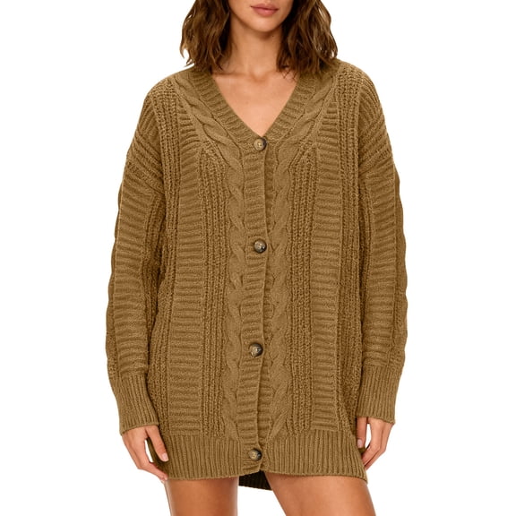 ZHYou Women's Oversized Chunky Knit Cardigan Cable-Knit Sweater V-Neck Button Front Coats,Size:S,M,L,XL