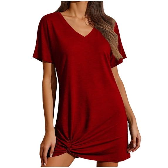 ZHYou Women's Short Sleeve Swimsuits Summer Loose V-Neck Coverup Bathing Suit Twisted Cover Up Dresses Red L