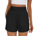 thumbnail image 1 of ZHYou Women's Shorts Summer Smocked High Rise Waist Stretch Pull On Wide Leg Shorts with Pockets,Black,Size L, 1 of 7