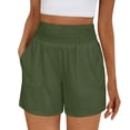 thumbnail image 1 of ZHYou Women's Shorts Summer Smocked High Rise Waist Stretch Pull On Wide Leg Shorts with Pockets,Green,Size M, 1 of 7
