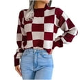 thumbnail image 1 of ZHYou Women's Sweaters And Winter Fashion Contrast Check Long Sleeve Round-Neck Sweater Tops, 1 of 5