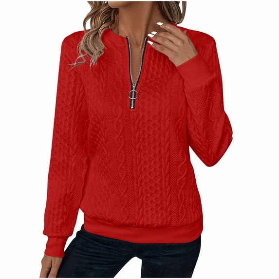 ZHYou Women's Textured Zip-Front Cable Knit Sweaters Half Zip Pullover with Ribbed Hem, Warm Oversized Winter Top,Sizes:S,M,L,XL,2XL,3XL