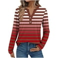thumbnail image 1 of ZHYou Women's Tops Long Sleeve Red White Stripes Fashion Casual V-Neck Long Sleeve T-shirt Blouse Tops, 1 of 5