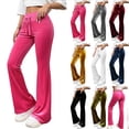 thumbnail image 1 of ZHYou Women's Velvet Sweatpants,Flared,Stretchy,Baggy Fit,Drawstring Waist Loungewear Bell Bottom Pants,Pink,Size S, 1 of 9
