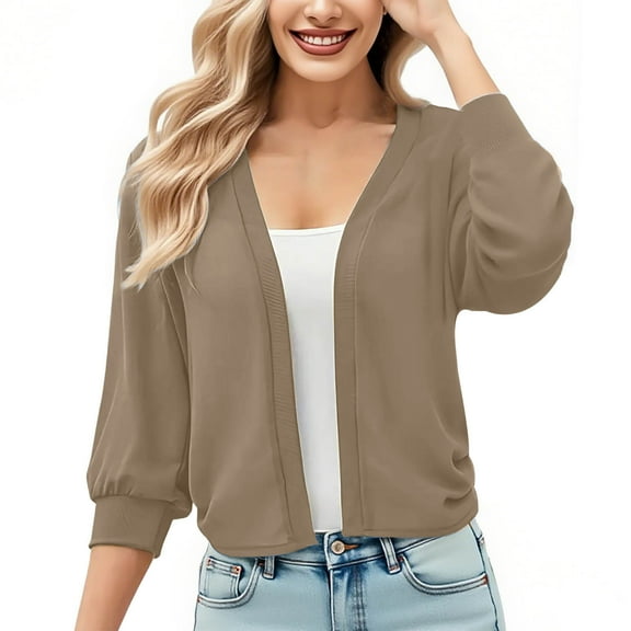 ZHYou Womens 3/4 Sleeve Cropped Cardigan Knit Sweaters Lightweight Open Front BLouses