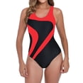 thumbnail image 1 of ZHYou Womens Athletic One Piece Swimsuits Color Blocked Racing Training Sports Bathing Suit,Red,XL, 1 of 4