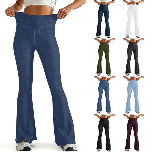 ZHYou Womens Bell Bottom Jeans Stretch High Waisted Flare Slimming Bootcut Elastic Waistband Denim Pants,Blue,Size 2XL