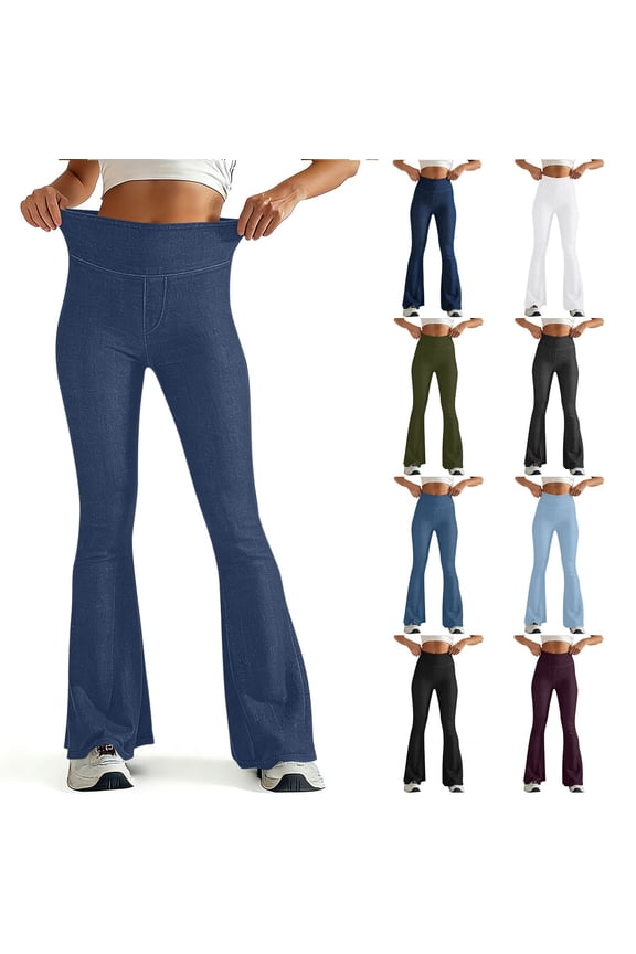 Womens Bell Bottom Jeans Stretch High Waisted Flare Slimming Bootcut Elastic Waistband Denim Pants,Blue,Size XL