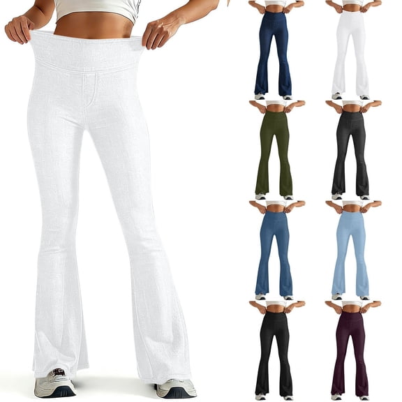 ZHYou Womens Bell Bottom Jeans Stretch High Waisted Flare Slimming Bootcut Elastic Waistband Denim Pants,White,Size L