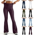 thumbnail image 1 of ZHYou Womens Bell Bottom Jeans Stretch High Waisted Flare Slimming Bootcut Elastic Waistband Denim Pants,Wine,Size L, 1 of 9