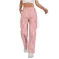 thumbnail image 1 of ZHYou Womens Cargo Pants,Elastic Waist,Straight Leg,Baggy Pull On Casual Streetwear Joggers with Multi Pockets,Pink,Size 2XL, 1 of 8
