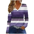 thumbnail image 1 of ZHYou Womens Color Block Striped V-Neck Top Long Sleeve Casual Multi-Color Variety T-Shirt,Sizes:S,M,L,XL,2XL, 1 of 4