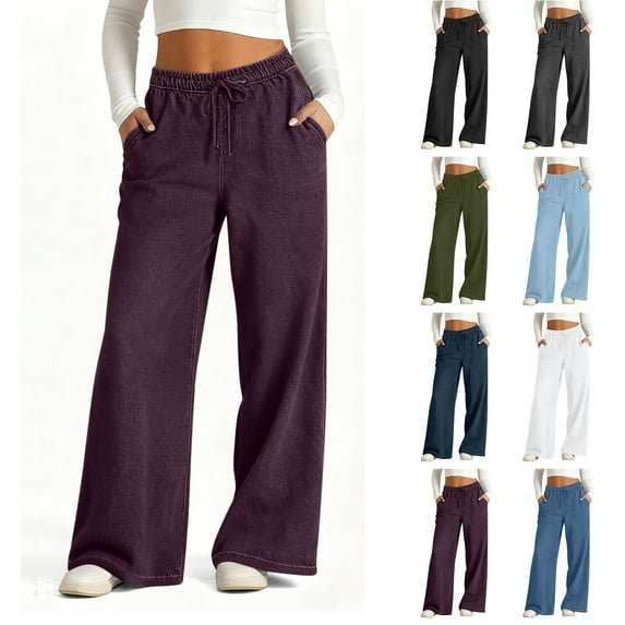 ZHYou Womens Drawstring Wide Leg Jeans Elastic High Waisted Baggy Pull On Casual Trousers,Wine,Size M