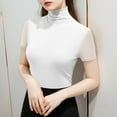 thumbnail image 1 of ZHYou Womens High Neck Mesh Panel Short Sleeve Shirts Slim Fit Stretchy Breathable Fashion Tops,White,S, 1 of 5
