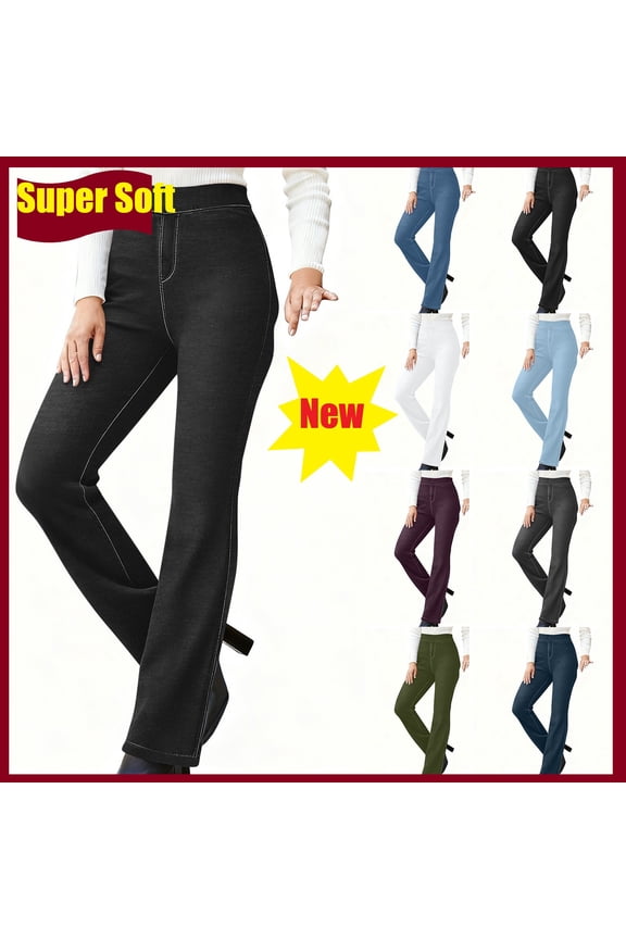 Womens High Waisted Jeans Stretch,Flare,Bootcut Comfort Slim Fit Elastic Waist Straight Leg Denim Pants,Black,Size L