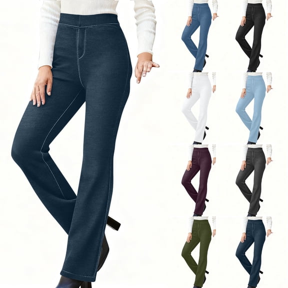 ZHYou Womens High Waisted Jeans Stretch,Flare,Bootcut Comfort Slim Fit Elastic Waist Straight Leg Denim Pants,Dark Blue,Size S