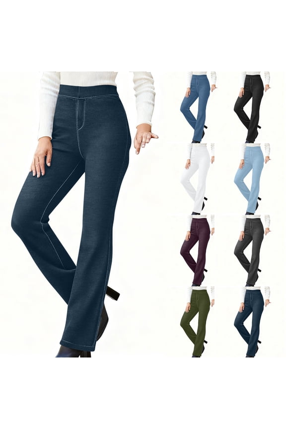 Womens High Waisted Jeans Stretch,Flare,Bootcut Comfort Slim Fit Elastic Waist Straight Leg Denim Pants,Dark Blue,Size S