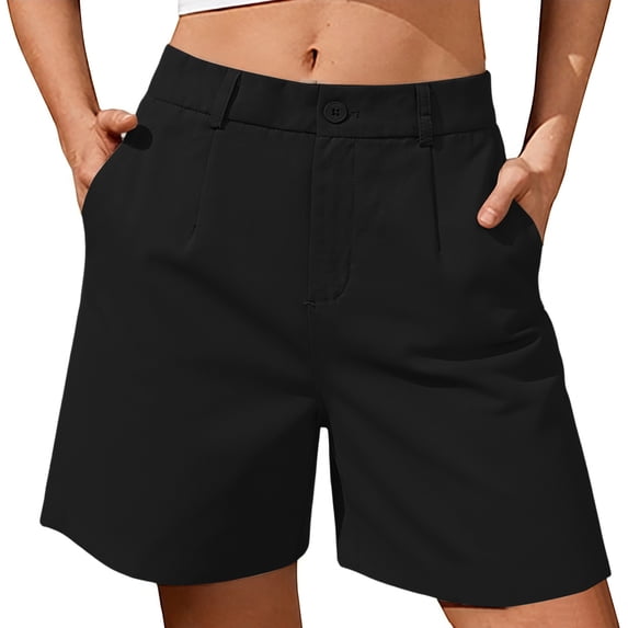 ZHYou Womens High Waisted Tailored Shorts Pleated Front Wrinkle Resistant Casual Office Dress Shorts with Pockets,Black,Size L