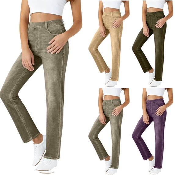 ZHYou Womens Jeans Flare High Waisted Striaght Leg Slim Fit Stretch Denim Pants,Army Green,Size M