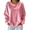 thumbnail image 1 of ZHYou Womens Long Sleeve Velvet Sweatshirts Crew Neck Drop Shoulder Loose Fit Casual Loungewear Tops,Pink,Size S, 1 of 6