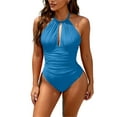 thumbnail image 1 of ZHYou Womens One Piece Swimsuit High Neck Keyhole Halter String Cute Swimwear Suit,Blue,Size XL, 1 of 5