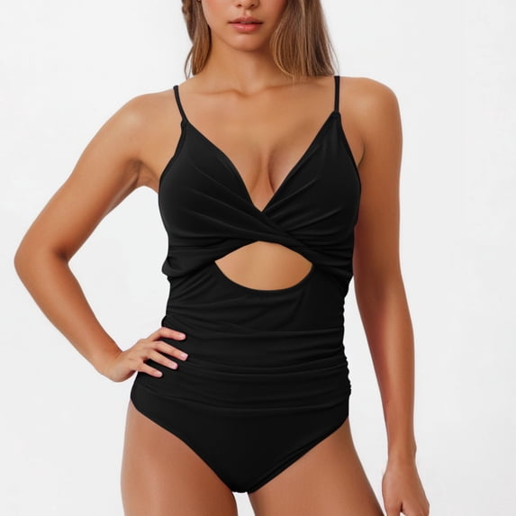 ZHYou Womens One Piece Swimsuits Tummy Control Cutout High Waisted Bathing Suit Wrap Tie Back Swimsuits,Black,2XL