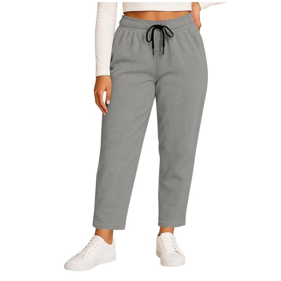 ZHYou Womens Plus Size Pants,Corduroy,Casual High Waisted Drawstring Soft Baggy Pull On Sweatpants,Gray,Size XL