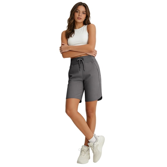 ZHYou Womens Plus Size Shorts Casual Stretch Drawstring Loose Tummy Control Comfy Yoga Shorts,Dark Gray,Size M