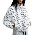 thumbnail image 1 of ZHYou Womens Polka Dot Cropped Puffer Jackets Stand Collar Full Zip Up Loose Long Sleeve Casual Padded Coats with Side Pockets, 1 of 8