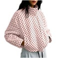 thumbnail image 1 of ZHYou Womens Polka Dot Cropped Puffer Jackets Stand Collar Full Zip Up Loose Long Sleeve Casual Padded Coats with Side Pockets, 1 of 8