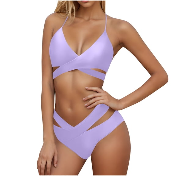 ZHYou Womens Push Up Bikini Sets Wrap Bandage Bathing Suit Two Piece Swimsuits,Purple,Size L