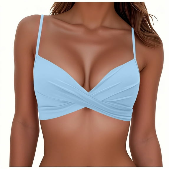 ZHYou Womens Push Up Bikini Top Twist Front Underwire Molded Soft Pads Vintage Bikini Swimsuits Tops,Light Blue,Size L