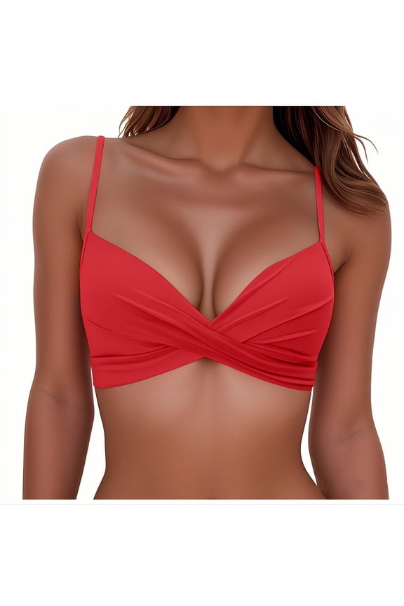 Womens Push Up Bikini Top Twist Front Underwire Molded Soft Pads Vintage Bikini Swimsuits Tops,Red,Size M
