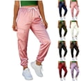 thumbnail image 1 of ZHYou Womens Satin Cargo Pants High Waisted Elastic Drawstring Waist Stretchy Sporty Track Casual Joggers,Pink,Size S, 1 of 5