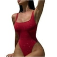 thumbnail image 1 of ZHYou Womens Shiny One Piece Swimsuits,Square Neck,Tummy Control,Lightweight,Backless Bathing Suits,Red,S, 1 of 7