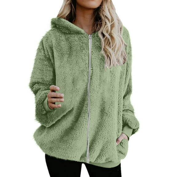 ZHYou Womens Soft Fleece Hoodies Sweatshirts Zippered V-Neck Pullover Long Sleeve Warm Coats