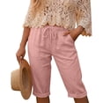 thumbnail image 1 of ZHYou Womens Straight Leg Capris Pants Lightweight Elastic Waist Drawstring Casual Cropped Trousers with Pockets Pink L, 1 of 8