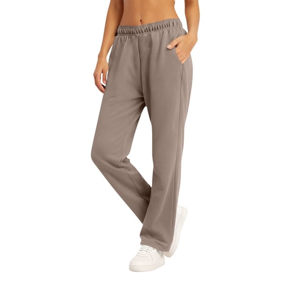 ZHYou Womens Straight Leg Sweatpants,High Waist Comfy Interior Drawstring Workout Sweat Pants with Pockets,Khaki,Size S