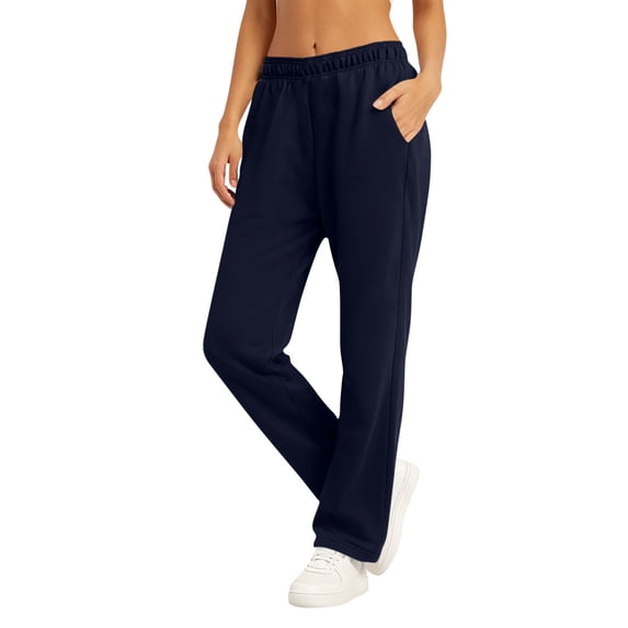 ZHYou Womens Straight Leg Sweatpants,High Waist Comfy Interior Drawstring Workout Sweat Pants with Pockets,Navy,Size XL