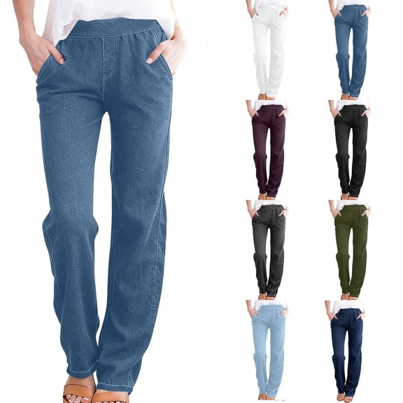 ZHYou Womens Stretch Denim Pants Wide Leg Elastic Waist Casual Breathable Soft Fashion Workwear Jeans,Blue,Size XL